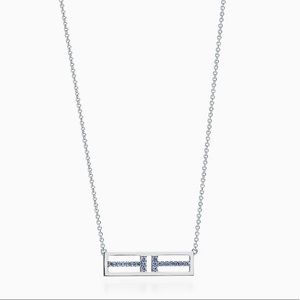 Tiffany & Co white gold with blue sapphires T collection necklace